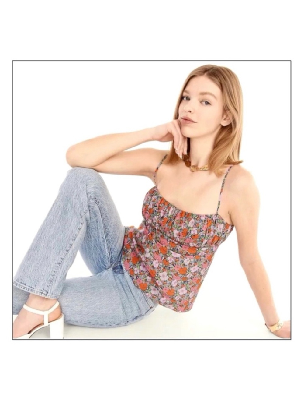 NWT J.Crew Gathered Organic Cotton Camisole in Liberty® Meadow Song Floral